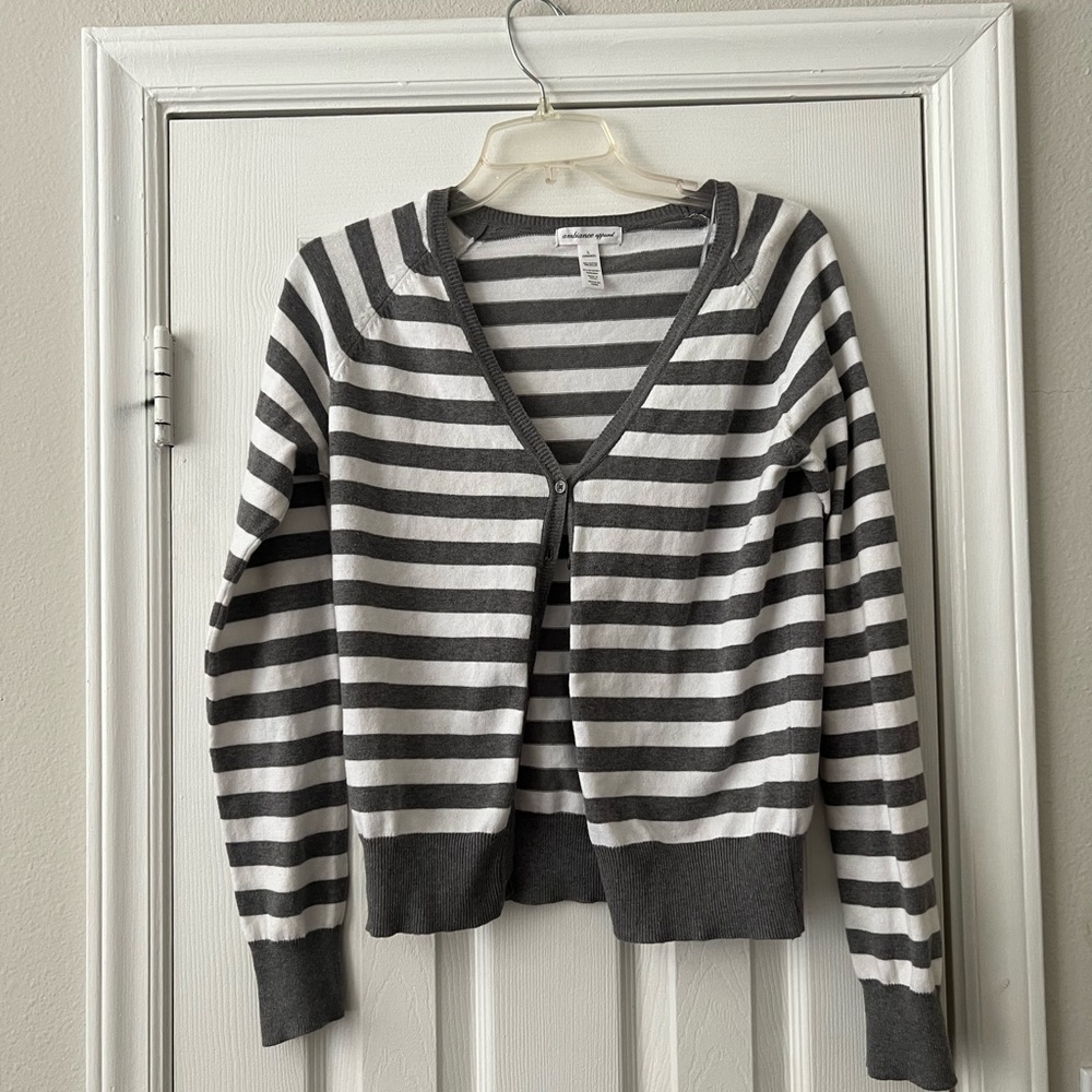 White and grey striped cardigan